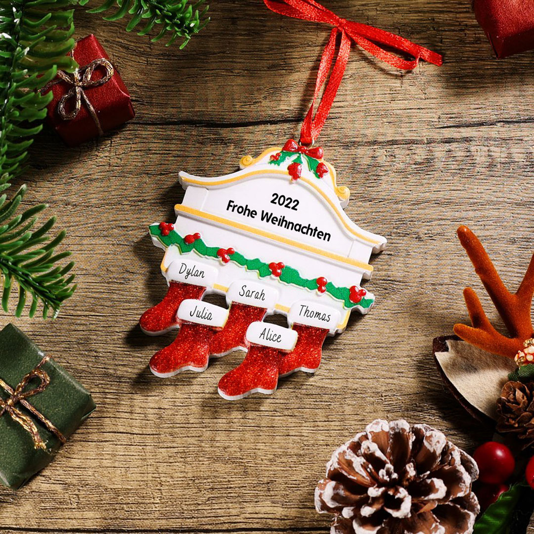 Holz Weihnachtsornament-Personalisiertes 5 Namen Text Rot Strümpfe Ornament Weihnachten Anhänger