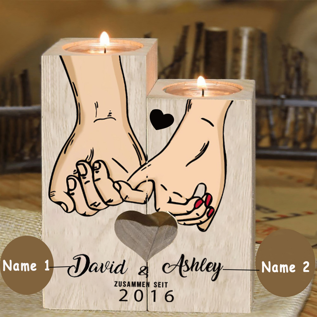 Paar Personalisierte Namen & Jahr Kerzenhalter - Hölzerne Kerzenständer Hochzeitstag Valentinstag Geschenke