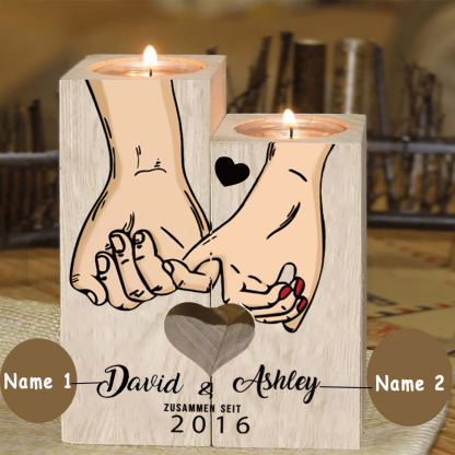 Paar Personalisierte Namen & Jahr Kerzenhalter - Hölzerne Kerzenständer Hochzeitstag Valentinstag Geschenke