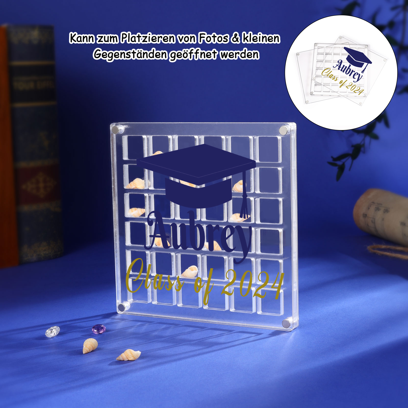 Abschlussgeschenk -Acryl Deko Personalisierter 1 Name & Text Mehrere Gitter Aufbewahrungskiste