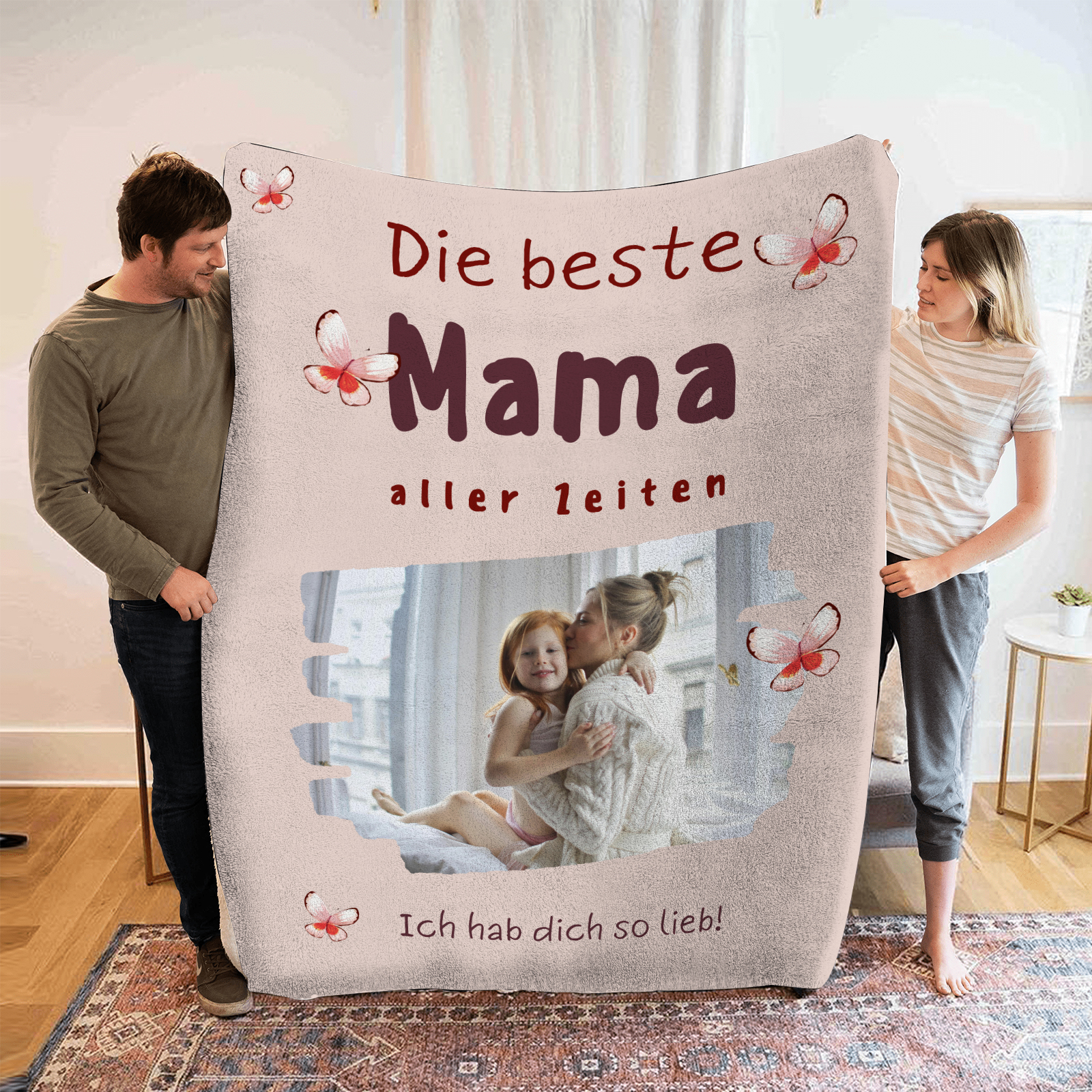 Personalisierbares Foto & Text Decke - Die beste Mama aller Zeiten - Bestes Geschenk für Mutter
