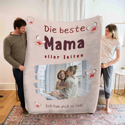 Personalisierbares Foto & Text Decke - Die beste Mama aller Zeiten - Bestes Geschenk für Mutter