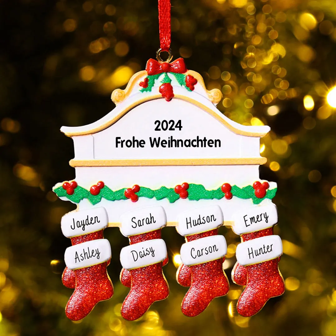 Holz Weihnachtsornament-Personalisiertes 8 Namen Text Rot Strümpfe Ornament Weihnachten Anhänger