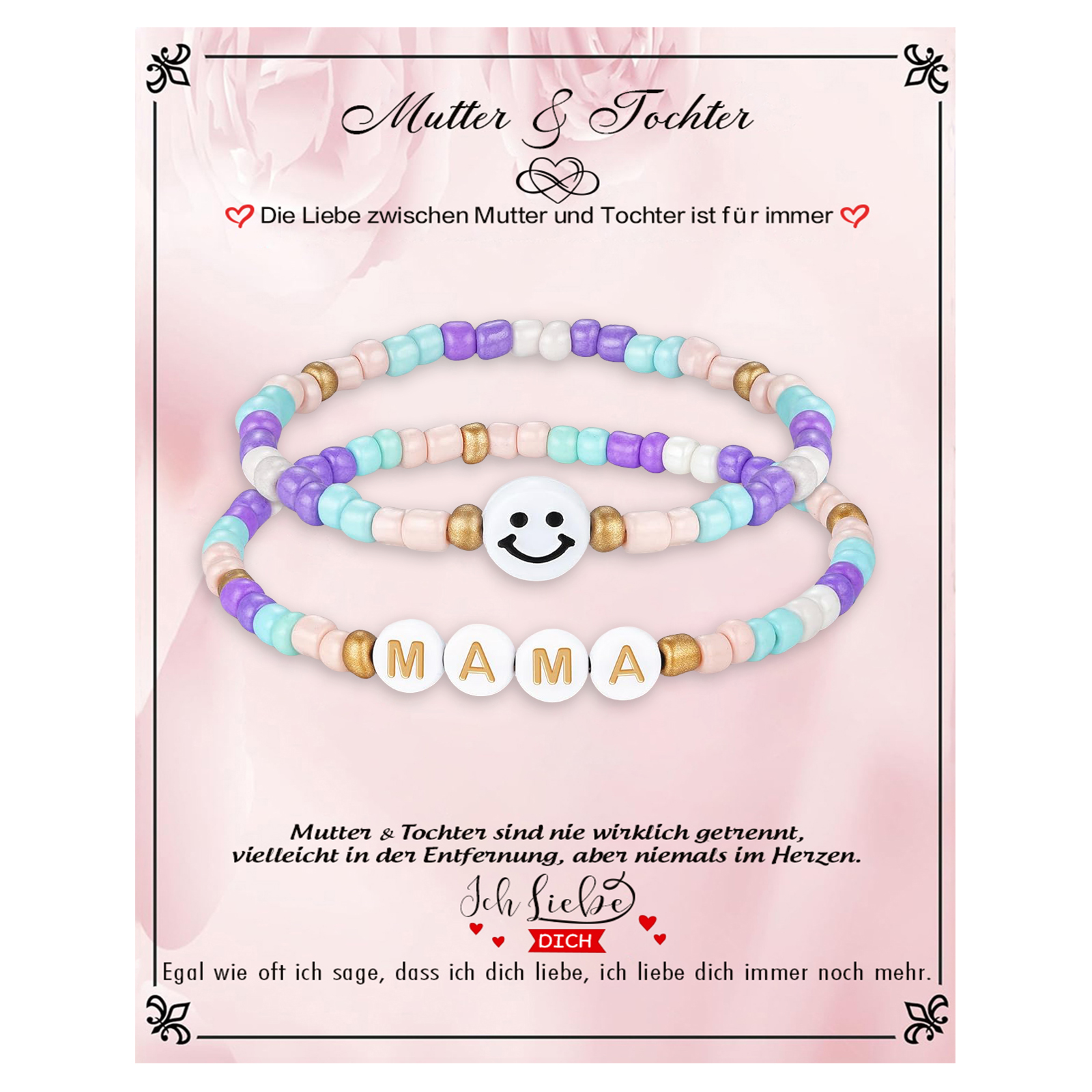 Acryl Smiley-Gesicht Kinder Armbänder Set-Mutter & Tochter Die Liebe zwischen Mutter und Tochter ist für immer-Geschenk mit Nachrichtenkarte