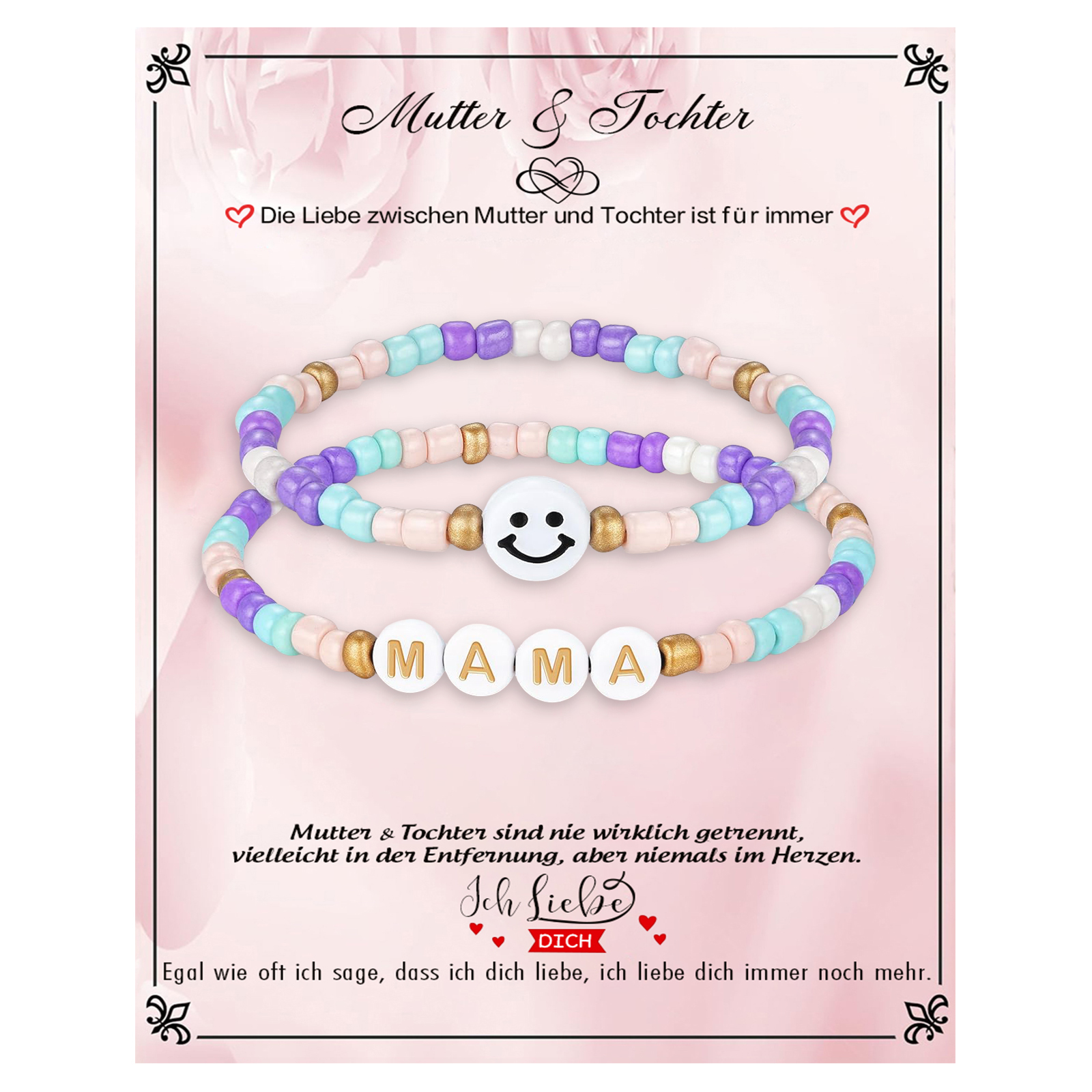 Acryl Smiley-Gesicht Kinder Armbänder Set-Mutter & Tochter Die Liebe zwischen Mutter und Tochter ist für immer-Geschenk mit Nachrichtenkarte