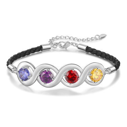 Personalisierte 4 Namen & 4 Geburtssteine Infinity Handseil Armband