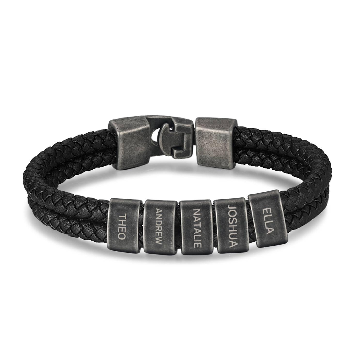 Personalisiertes Herren 5 Namen Leder Vintage Armband mit Edelstahl Perle