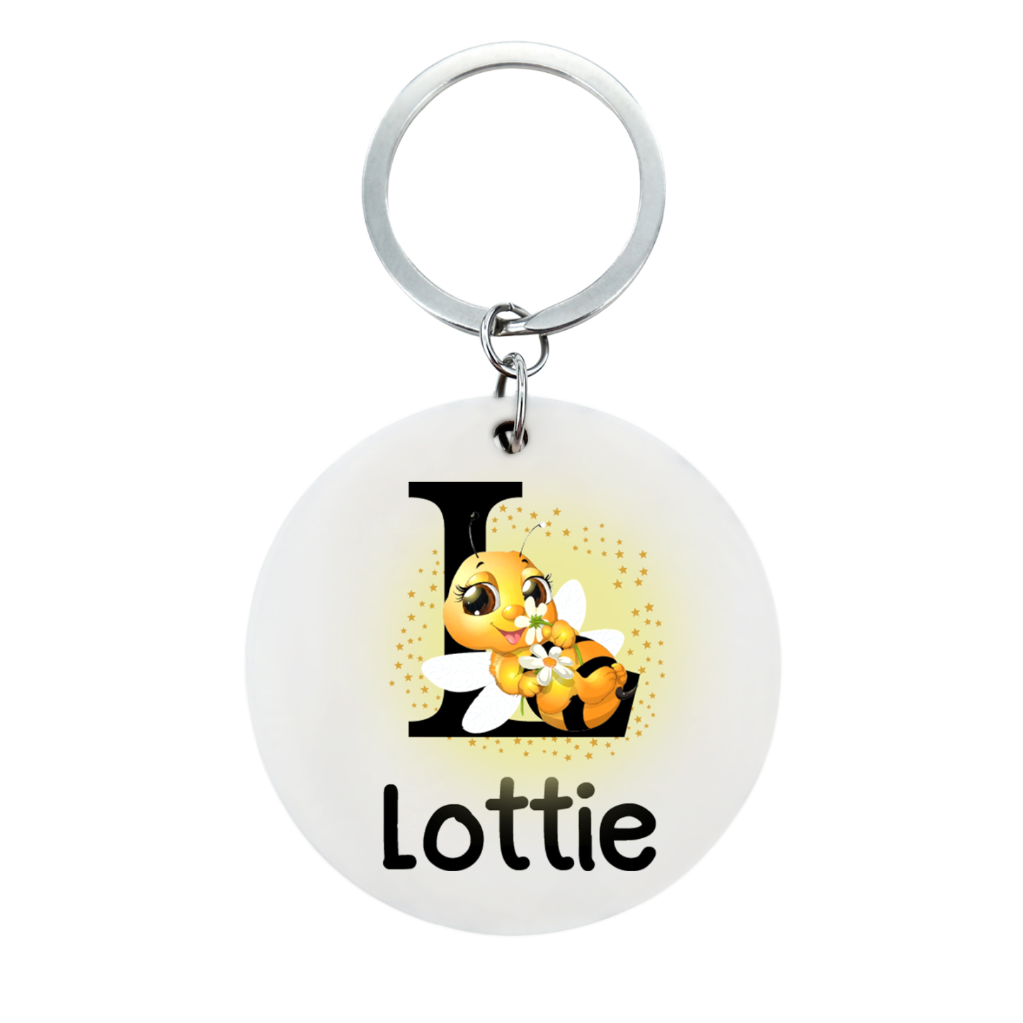 Personalisierter 1 Name & Buchstabe Biene Schulanfang Schlüsselanhänger für Schulkind aus Edelstahl+Holz+Acryl 