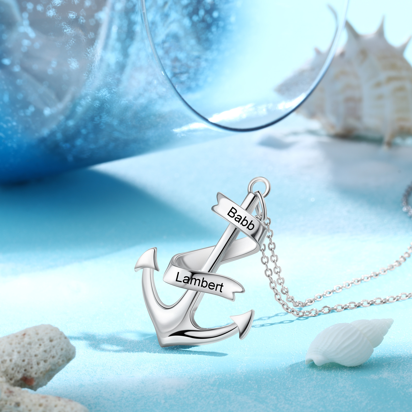 925 Sterling Silber Personalisierte 2 Namen Anker Halskette-Du bist mein Heimathafen-Geschenk mit Nachrichtenkarte