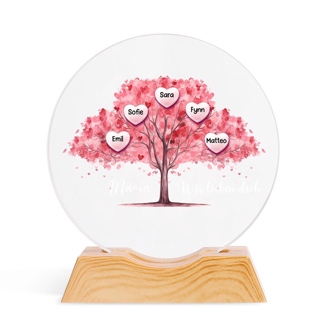 Personalisierte LED-Kristall-Nachtlicht mit Familienbaum in Herzform und 1-7 Namen