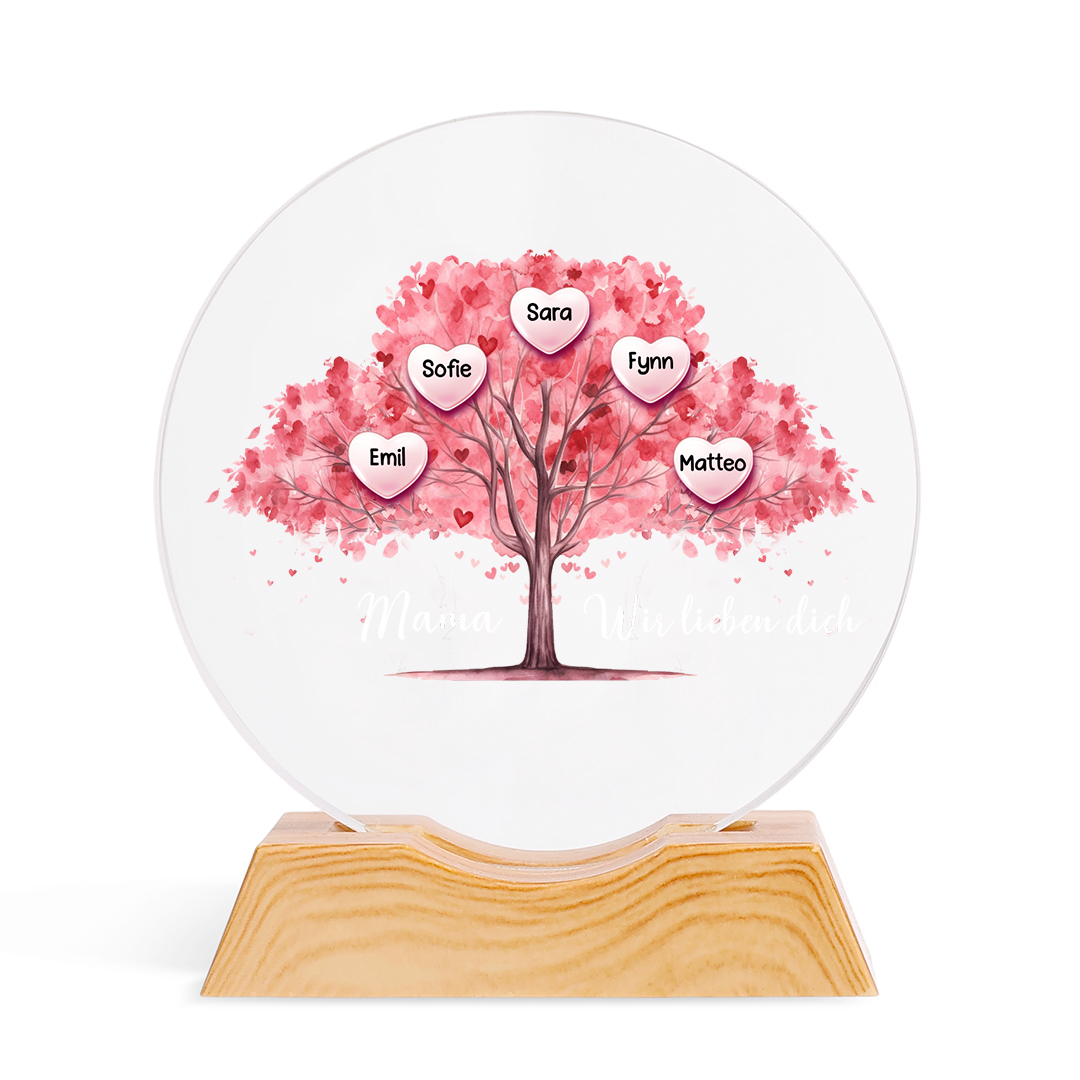 Personalisierte LED-Kristall-Nachtlicht mit Familienbaum in Herzform und 1-7 Namen