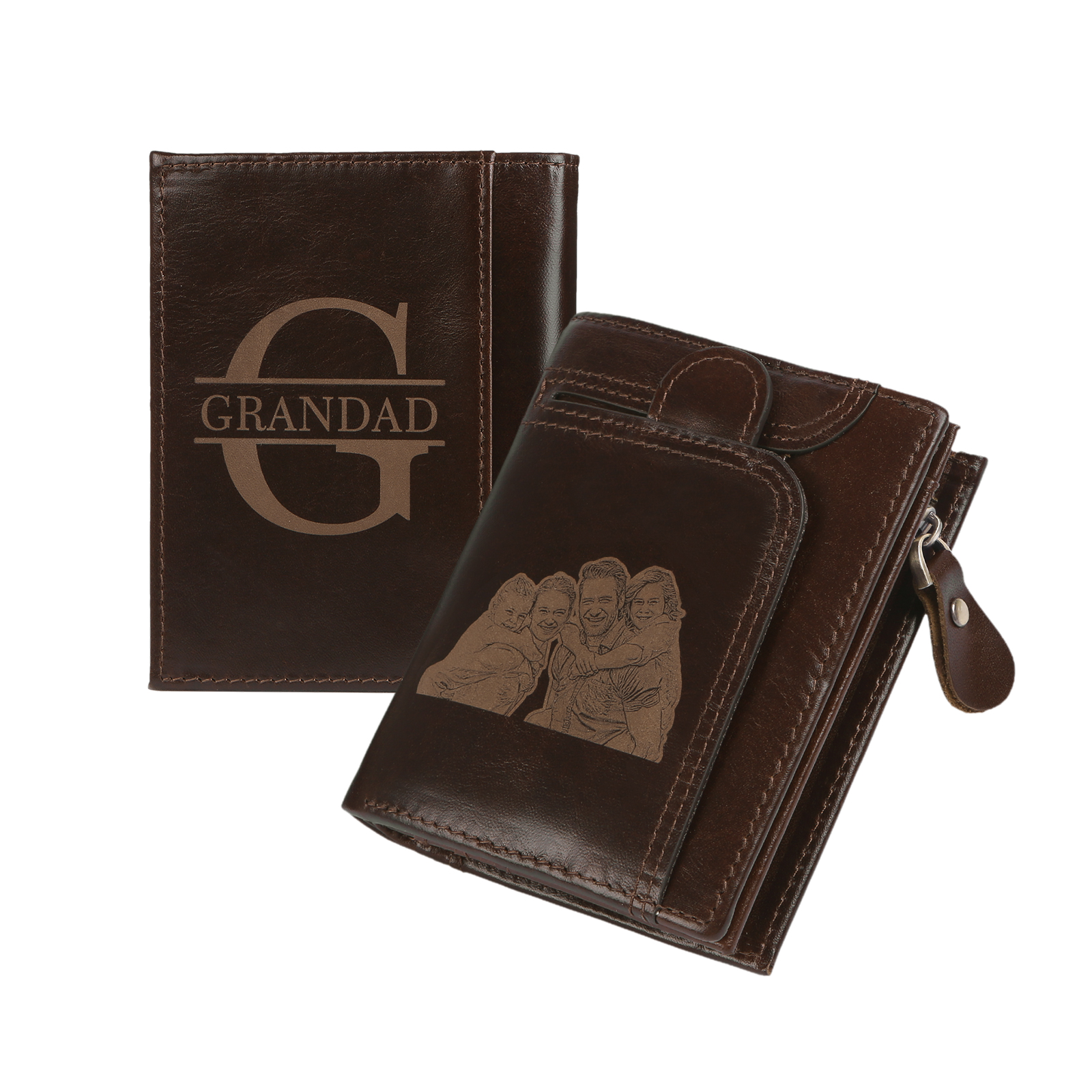 Personalisierte Herren-Geldbörse aus echtem Leder mit Foto-Gravur und Münzfach