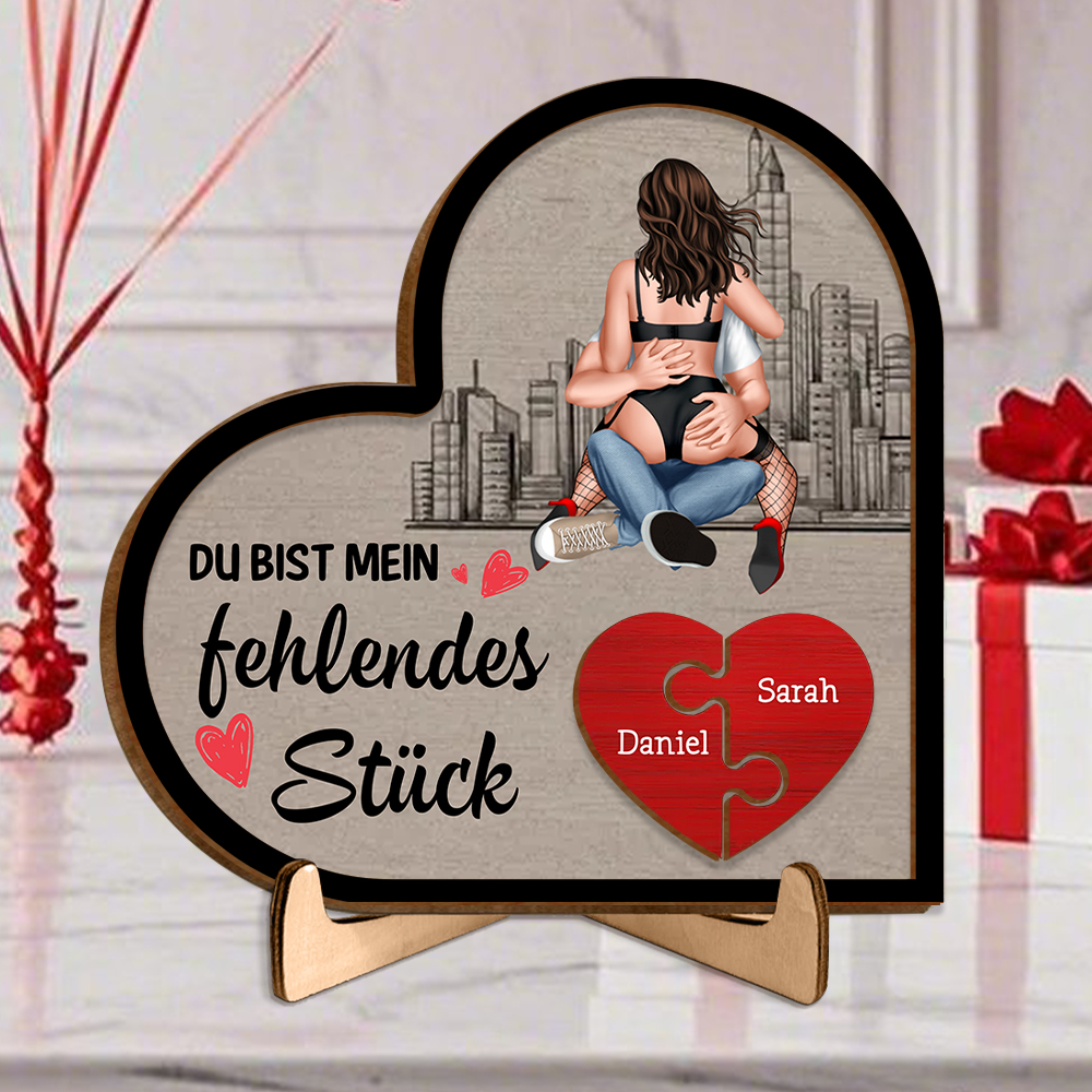 Holz-Herz-Puzzle-Schild mit Ständer für Paare, „Du bist mein fehlendes Puzzleteil“