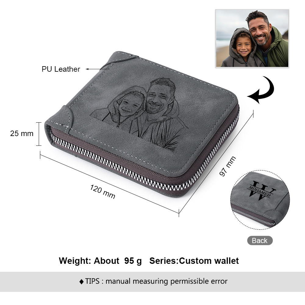 Personalisierte Zip-Geldbörse PU-Leder Fotogravur für Papa——“Das beste Geschenk zum Vatertag”