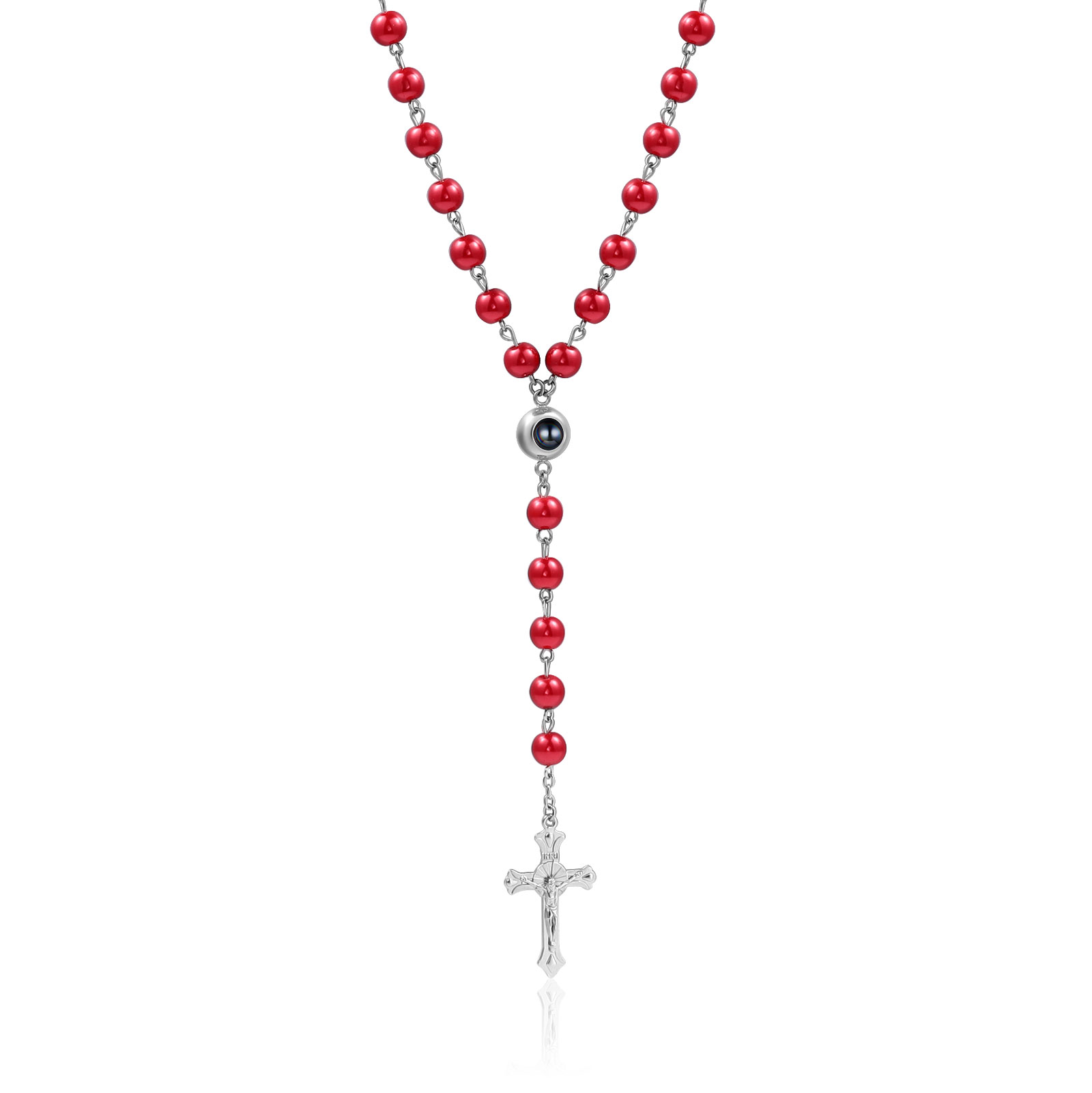 Rosenkranz Halskette Rosa/weiß Mit Kreuz – Ca. 70 Cm, Kunstperlen, Taufgeschenk Für Mädchen
