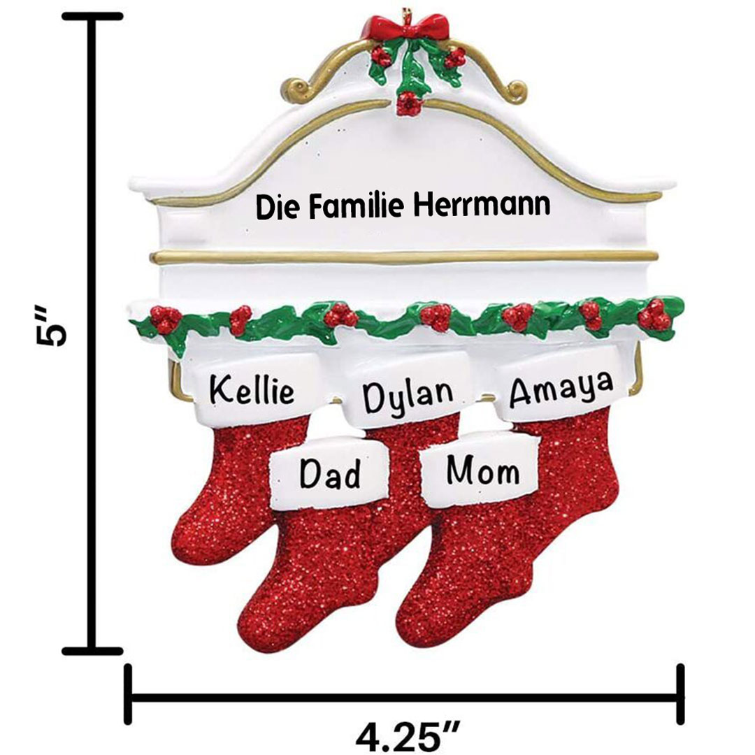 Holz Weihnachtsornament-Personalisiertes 5 Namen Text Rot Strümpfe Ornament Weihnachten Anhänger