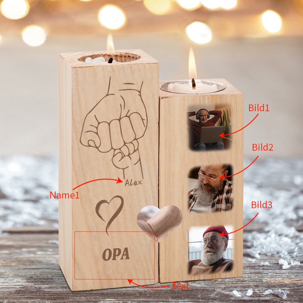 Personalisierter Text & Name & 3 Foto Kerzenhalter-Kerzenständer für Großvater