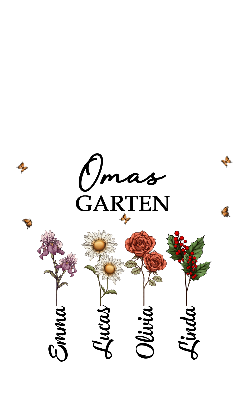 Personalisierte 2-8 Namen & Geburtsblumen- Gießvase mit Henkel Mama Vase-Pefektes Geschenk für Mama/Oma