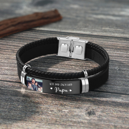 Herren Personalisierter 1 Text & Foto-Leder Armband