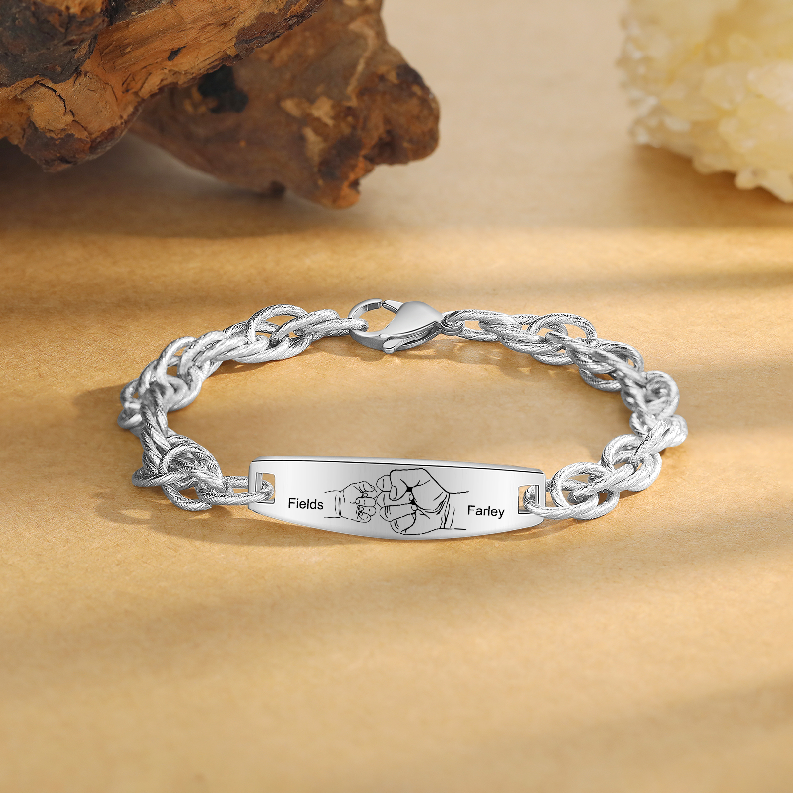 Herren Armband-Personalisiertes 2 Namen Faust Edelstahl Armband 