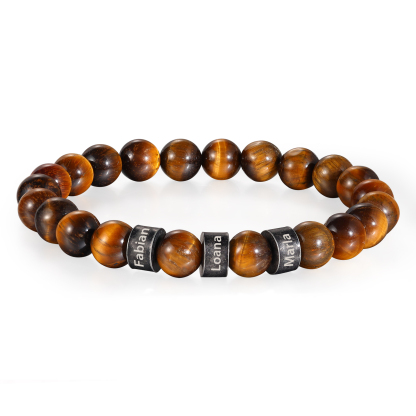 Herren Schmuck-Personalisierte 3 Namen Vintage Edelstahl Perlen Armband mit Tigeraugestein