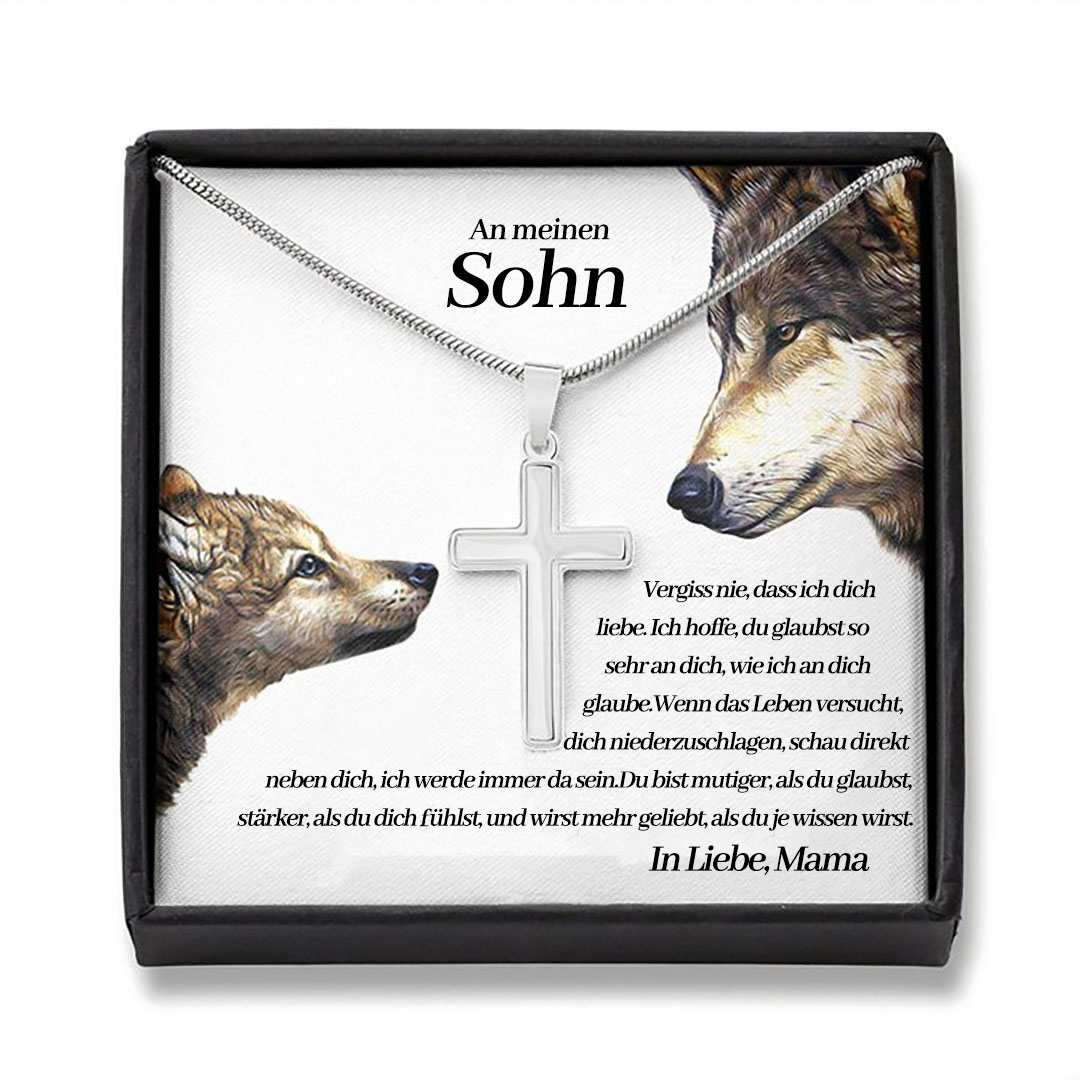 925 Sterling Silber An Meinen Sohn von Mama Kommunion Kreuz Halskette - Geschenk mit Nachrichtenkarte