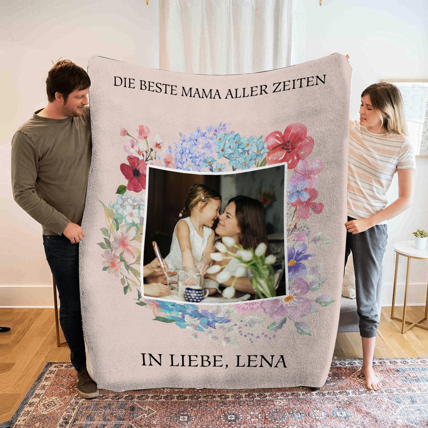 Personalisierbares Foto & Text Decke - Die beste Mama aller Zeiten - Bestes Geschenk für Mutter