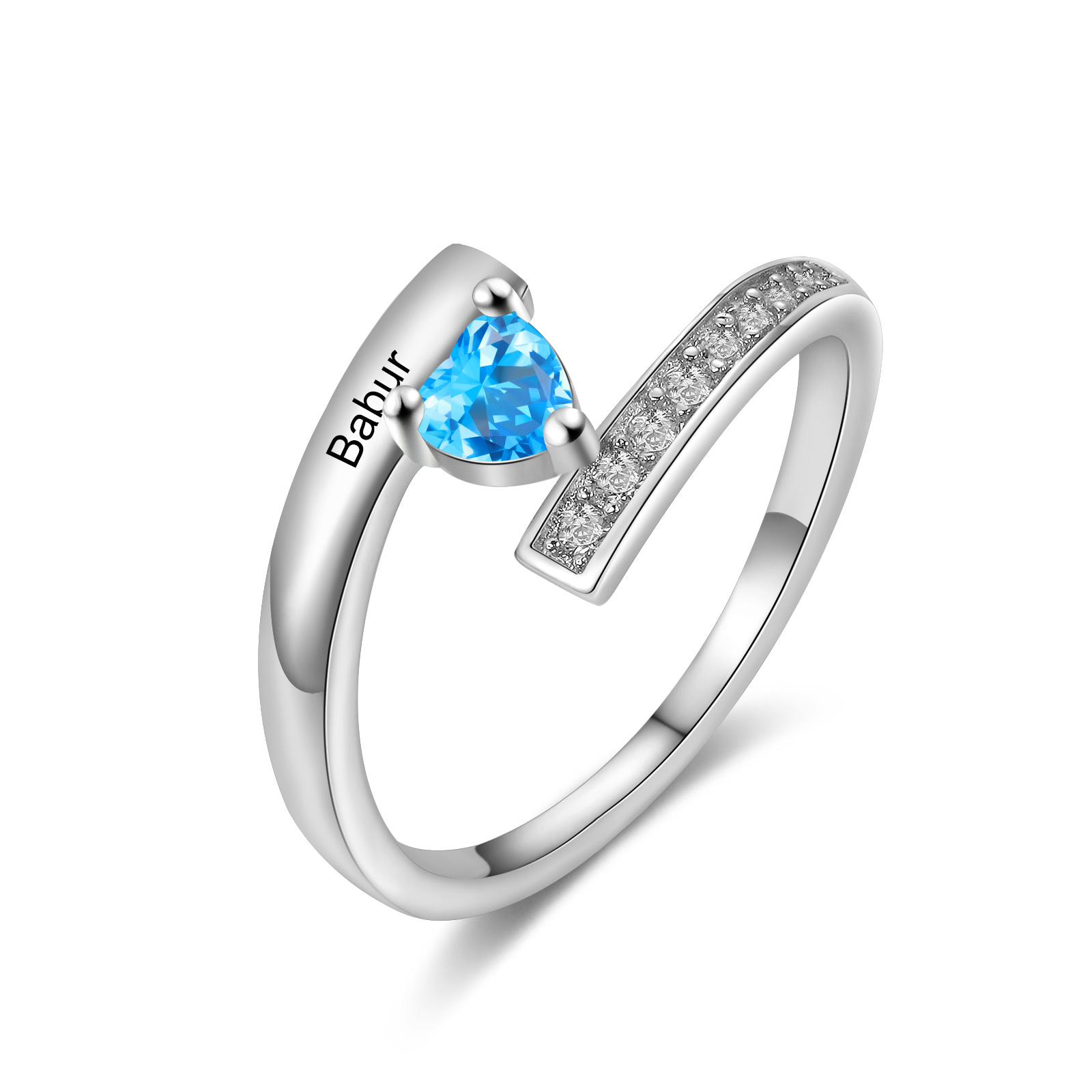 Personalisierbarer 1 Name & Geburtsstein Ring mit Zirkonia