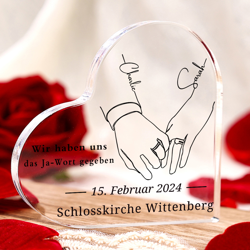 Personalisierte 2 Namen & Texte  Acryl-Deko Wir haben uns das Ja-Wort gegeben Schreibtischdekoration Jubiläumsgeschenk für Paar