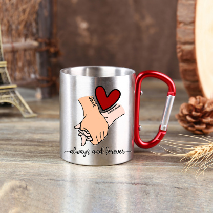 Edelstahl Tasse-Personalisierte 2 Namen & Jahr Metall Becher-für Paare