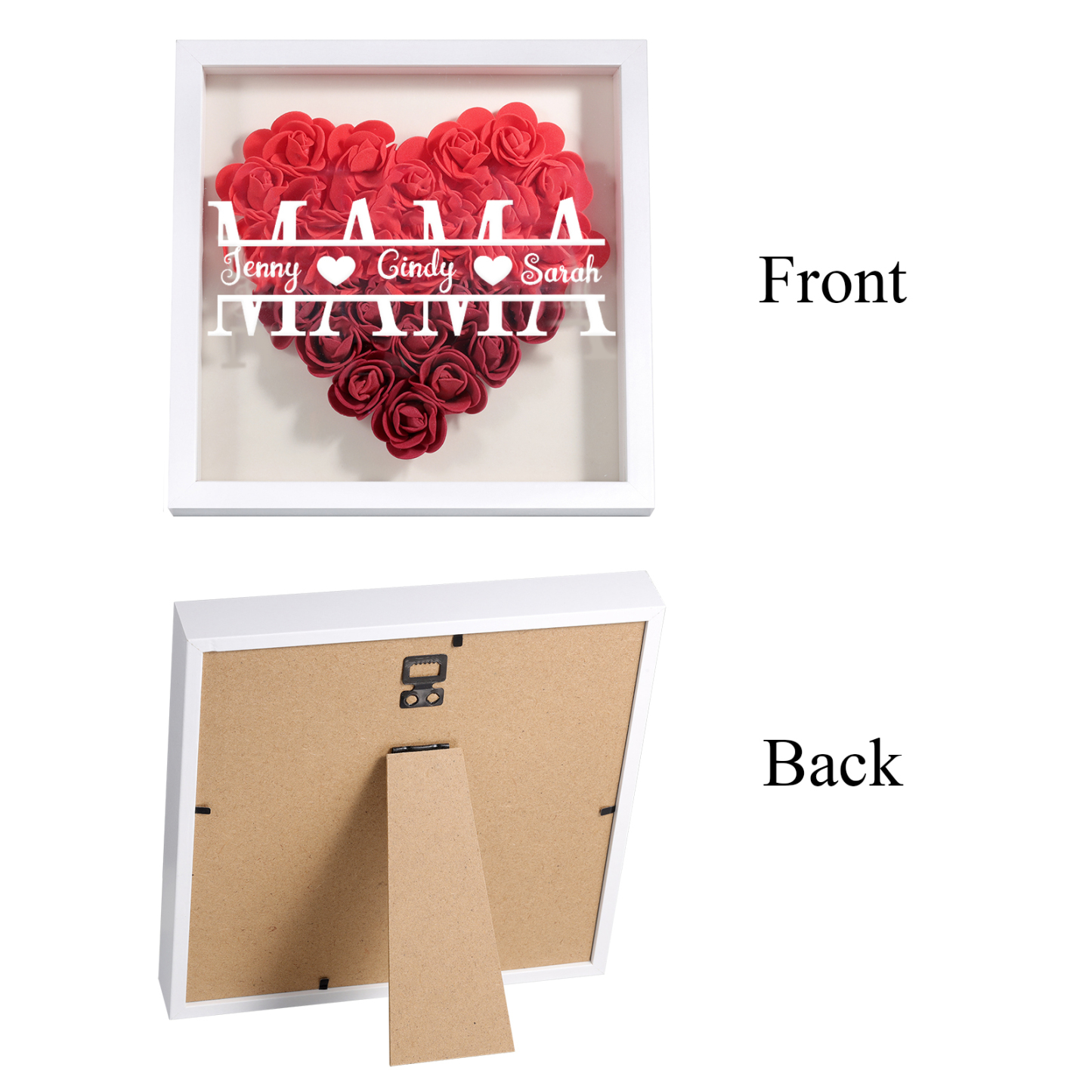 Mama Dichteplattenrahmen Deko-Personalisierbare 2 Namen Blume Ornament für Mutter