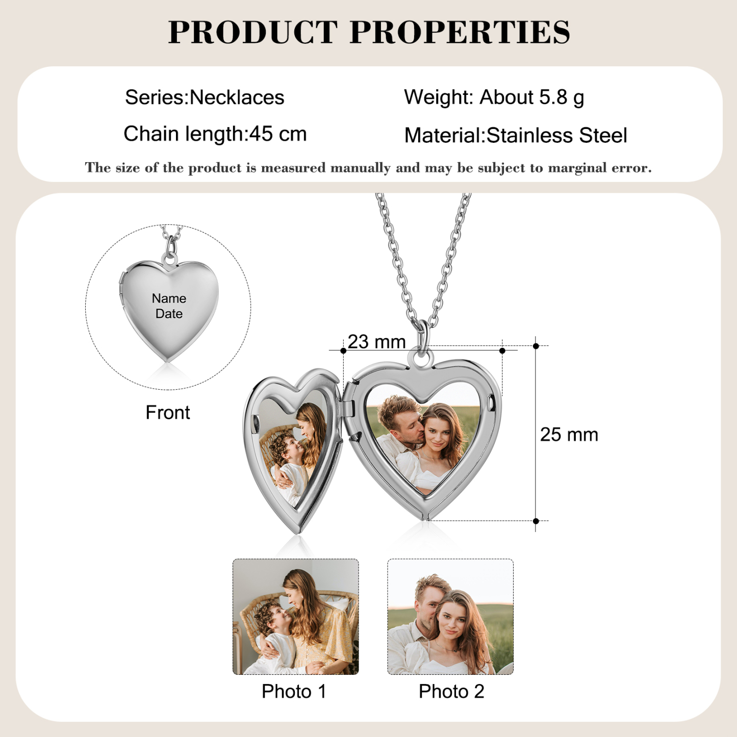 Personalisierter 1 Name & Datum & 2 Fotos Halskette & Foto & Name Schlüsselanhänger Geschenkpackung Geschenkset mit Karte für Frau Freundin