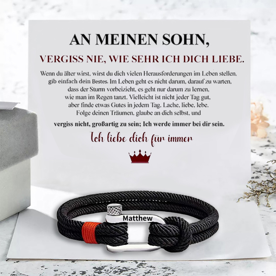 Herren Personalisierter 1 Name Edelstahl Hufeisenschnalle Handseil Armband-An meinen Sohn-Geschenk mit Nachrichtenkarte