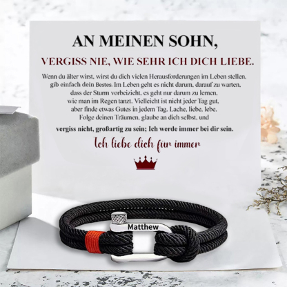 Herren Personalisierter 1 Name Edelstahl Hufeisenschnalle Handseil Armband-An meinen Sohn-Geschenk mit Nachrichtenkarte