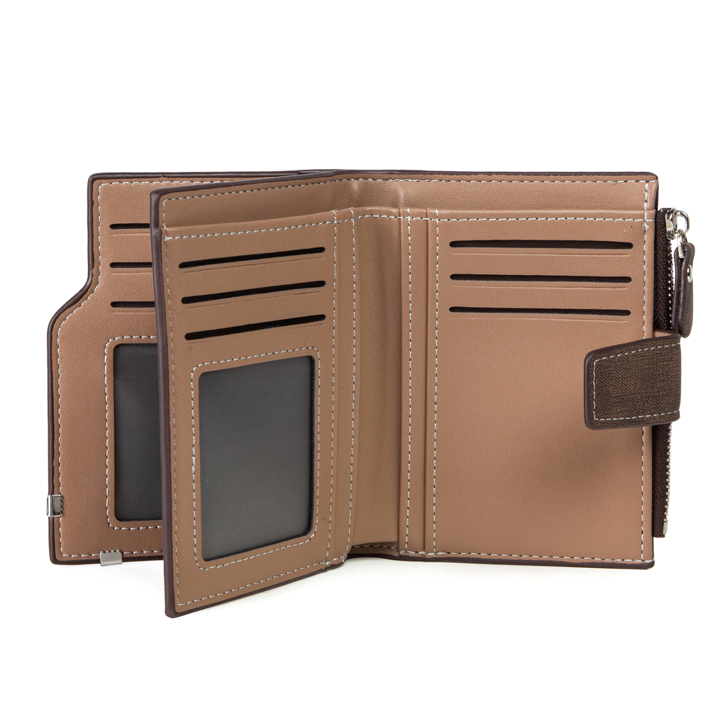 Herren Personalisierte Foto & Name & 2 Buchstaben PU Leder Braun Geldbörse mit Reißverschluss