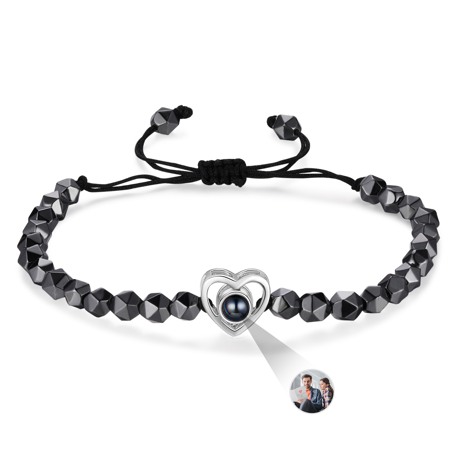 Personalisiertes Foto Herz Projektion Edelstahl Perle Armband