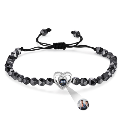 Personalisiertes Foto Herz Projektion Edelstahl Perle Armband