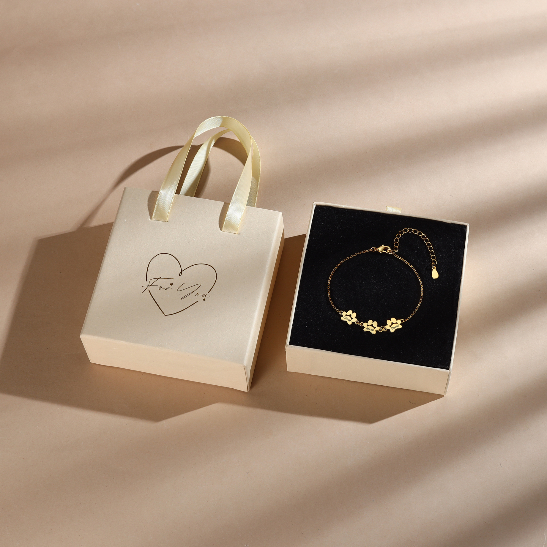 Personalisierter 1 Name Pfotenabdrücke Golden Armband