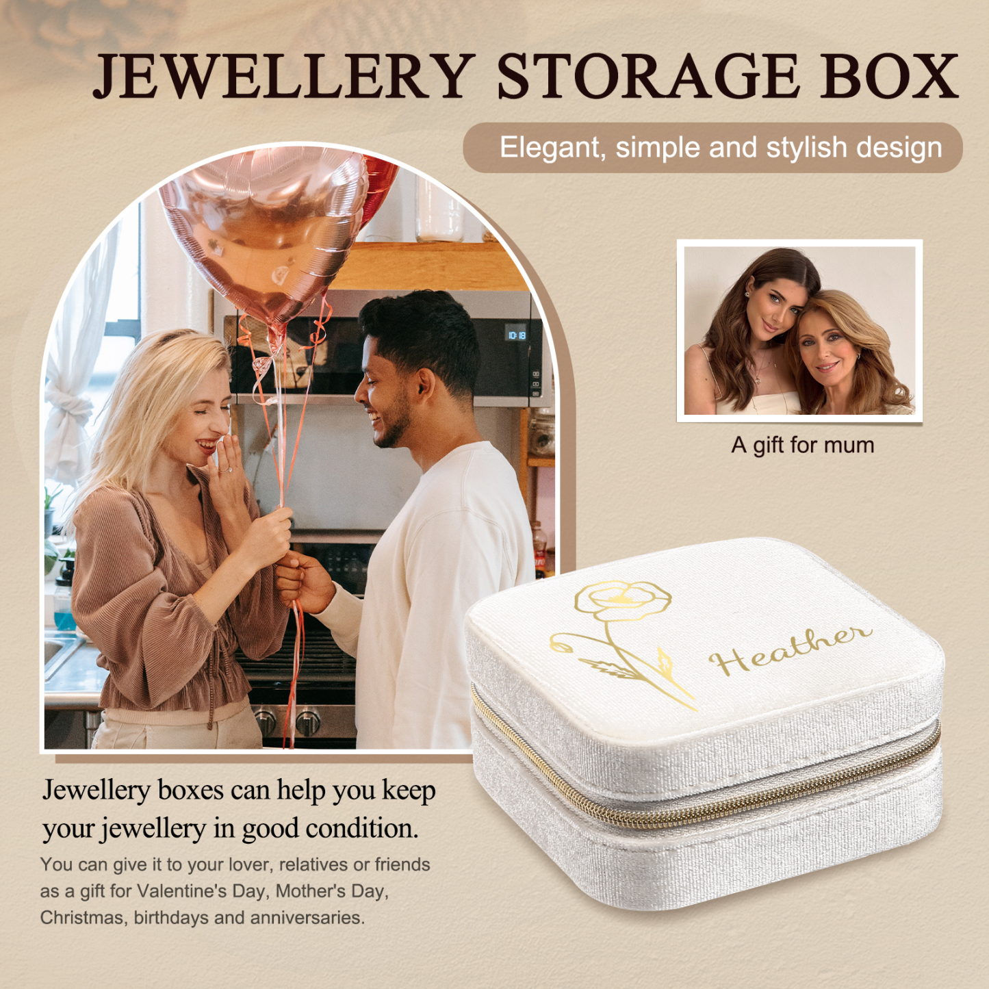 Personalisierbarer Name & Geburtsblume klein Velvet Schmuckaufbewahrung Schmuckzubehör Aufbewahrungsbox für Schmuck