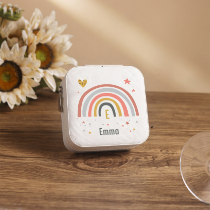 Personalisierbarer Name Pu Leder Regenbogen Kinder Schulanfang Geschenk Schmuckaufbewahrung Schmuckzubehör Aufbewahrungsbox für Schmuck