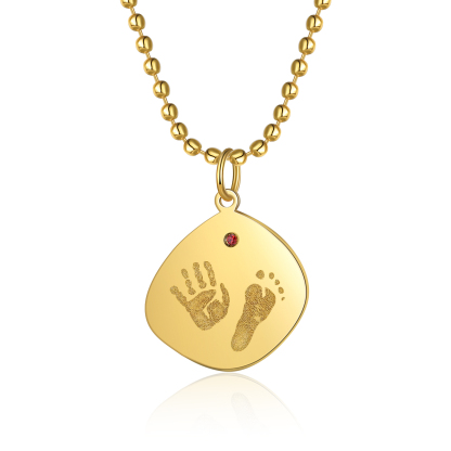 Personalisierte Baby Hand und Fuß Halskette mit Text, Name und Geburtsstein Graviert Geschenke für Mutter