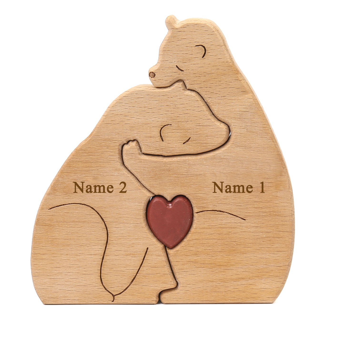Holzskulptur-Personalisierte 2 Namen Bär Umarmung Paar Holz Deko für Pärchen