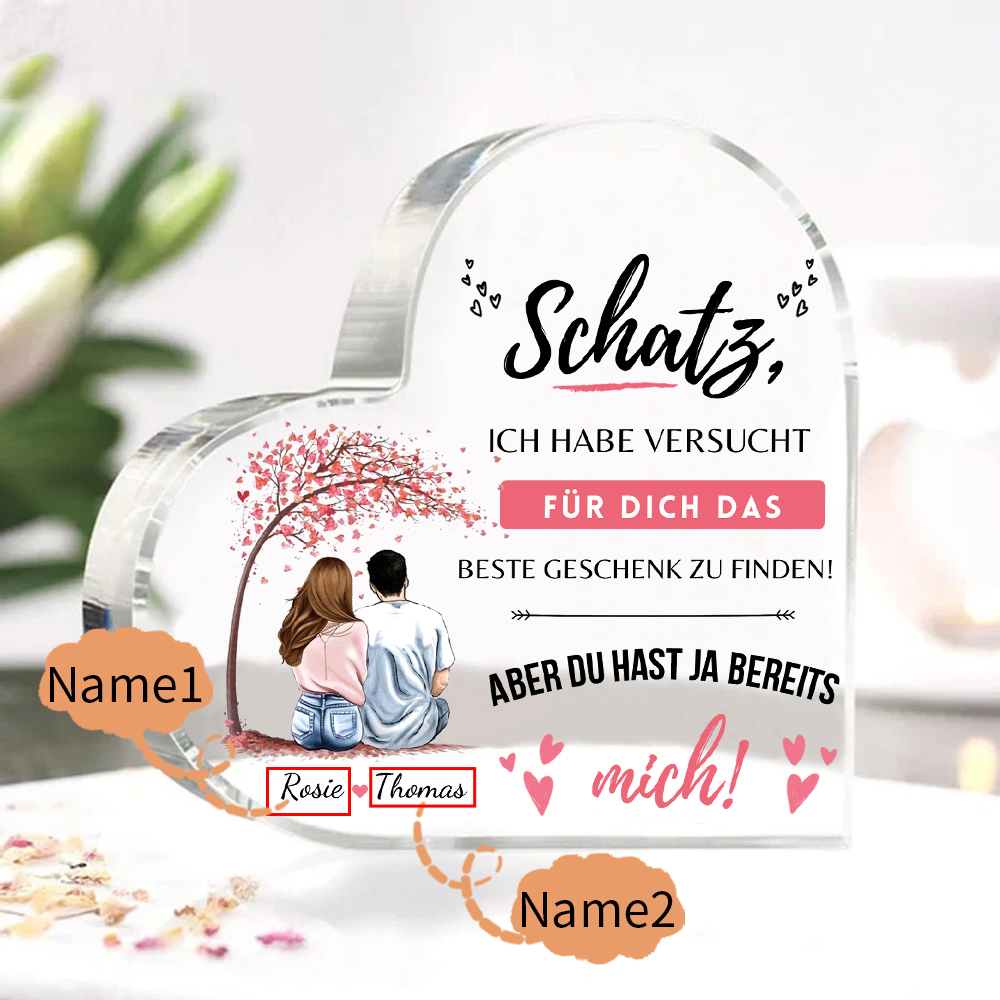 Personalisierte 2 Namen Acryl-Deko-Du hast ja bereits mich-Schreibtischdekoration für Paar