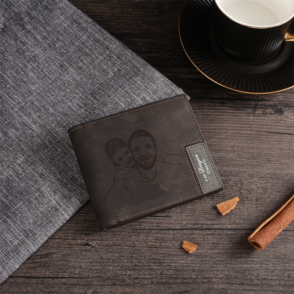 Personalisierter Name & Buchstabe & Foto Leder Herren Geldbörse mit Kartenfach