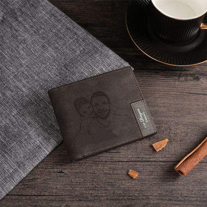 Personalisierter Name & Buchstabe & Foto Leder Herren Geldbörse mit Kartenfach