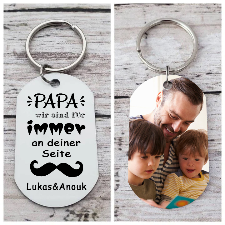 Personalisierbares Foto & Text Schlüsselanhänger-Papa, wir sind für immer an deiner Seite-Geschenk für Vater