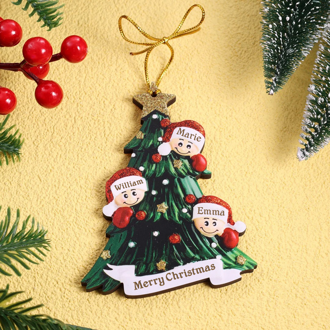 Holz Personalisiertes 3 Namen Text Weihnachtsornament Baum Anhänger mit 3 Familienmitgliedern