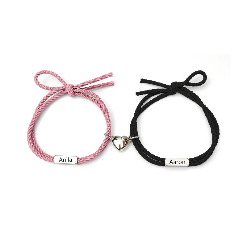 Personalisierte 2 Namen Paar Herz Marnet Handseil Armbänder Set für Liebespaar