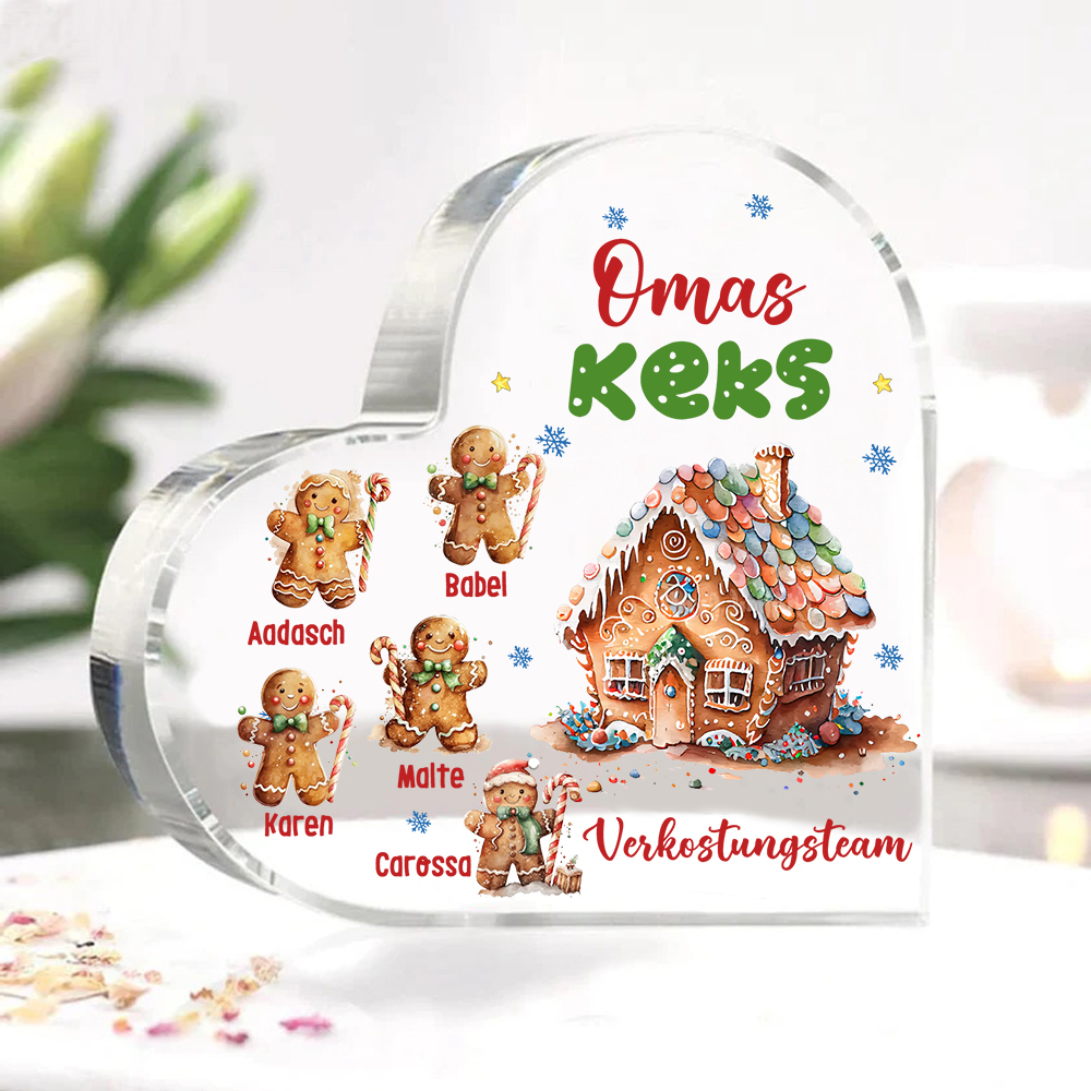 Personalisierte 5 Namen & Text Lebkuchenmann Familie Verkostungsteam Weihnachten Acryl-Deko-Schreibtischdekoration