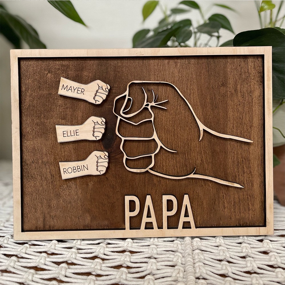 Personalisierter 3 Namen Papa Holzrahmen - für Vater